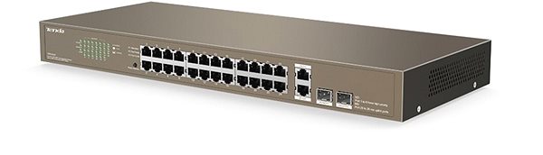 Switch Tenda TEF1026F 26x Switch with Gigabit Uplink 2x RJ45/SFP, MAC 16K, VLAN, Rackmount, Fanless Csatlakozási lehetőségek (portok)