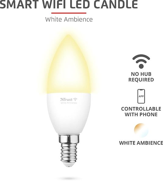 LED izzó Trust Smart WiFi LED white ambience candle E14 - fehér Képernyő