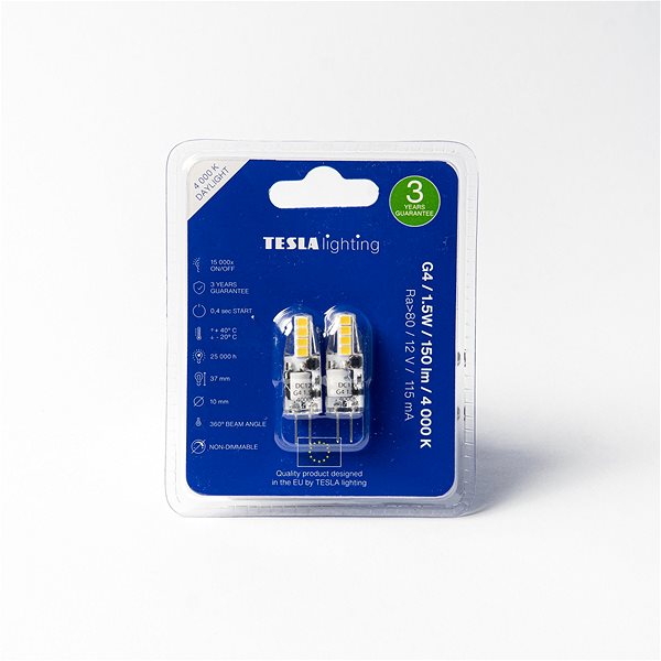 LED izzó TESLA LED BULB, G4, 1,5 W, 150 lm, 4000 K, nappali, fehér, 2 db Csomagolás/doboz