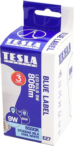 LED-Birne TESLA LED BULB E27, 9W, 806lm, 6500K kaltweiß Verpackung/Box