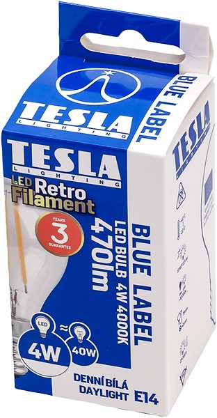 LED-Birne TESLA LED MINIGLOBE FILAMENT RETRO E14 - 4 Watt - 470 lm - 4000K - tageslichtweiß Verpackung/Box
