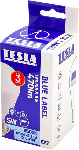 LED-Birne TESLA LED BULB - E27 - 5 Watt - 470 lm - 6500K - kaltweiß Verpackung/Box