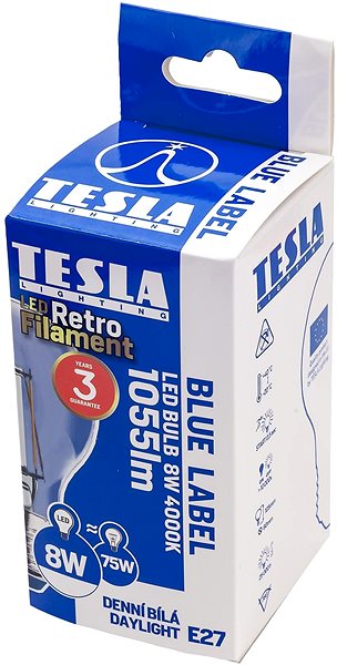LED Bulb TESLA LED FILAMENT RETRO BULB, E27, 8W, 1055lm, 4000K Daylight White Packaging/box