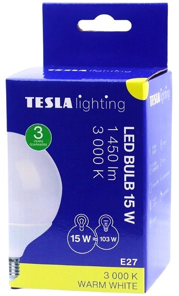 LED žiarovka TESLA LED GLOBE E27, 15 W, 1450 lm, 3000 K teplá biela ...