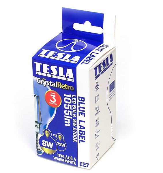 LED izzó TESLA LED BULB, E27, 8 W, 1055 lm, 2700 K, meleg fehér Csomagolás/doboz