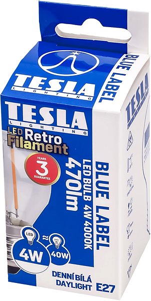 LED-Birne TESLA LED MINIGLOBE E27 - 4 Watt - 470 lm - 4000K - tageslichtweiß Verpackung/Box
