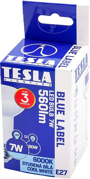 LED izzó TESLA LED REFLECTOR R63, E27, 7 W, 560 lm, 6000 K, hideg fehér Csomagolás/doboz