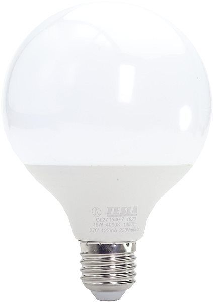 LED Bulb TESLA LED GLOBE E27, 15W, 1450lm, 4000K Daylight White Screen