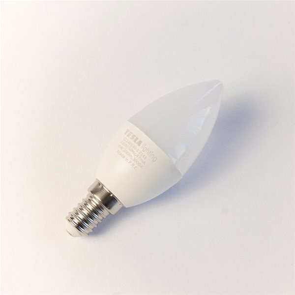 LED izzó Tesla - Gyertya LED izzó CANDLE, E14, 6 W, 230 V, 500 lm, 25000 h, 3000K meleg fehér, 220° ...