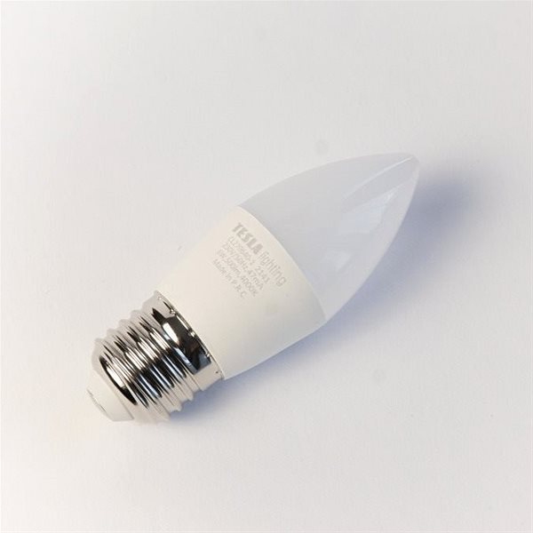 LED žiarovka Tesla – LED žiarovka sviečka E27, 6 W, 230 V, 500 lm, 25 000 h, 4 000 K denná biela, 220st ...