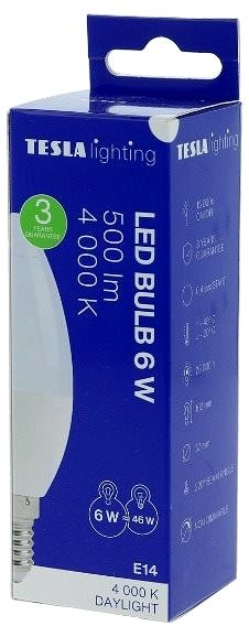 LED Bulb Tesla - LED bulb CANDLE candle, E14, 6W, 230V, 500lm, 25 000h, 4000K daylight white, 220deg ...