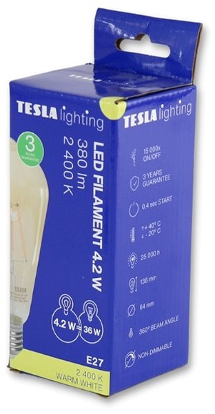 LED izzó Tesla - LED izzó CONE BULB VINTAGE, E27, 4,2 W, 230 V, 380 lm, 25000 h, 2400K, 360°, arany ...