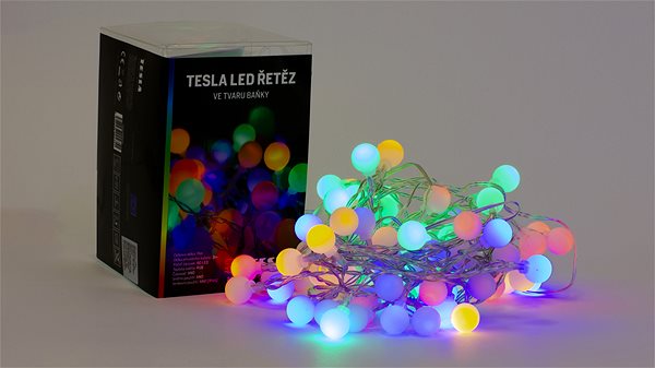 Svetelná reťaz Tesla – dekoratívna reťaz Banka 1,8 cm, 80 LED, RGB, 230 V, 8 m + 3 m kábel, časovač, IP44 ...