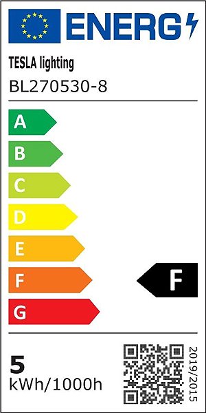 LED-Birne Tesla - LED-Glühbirne BULB, E27, 5W, 230V, 500lm, 25 000h, 3000K warmweiß, 220° Energielabel