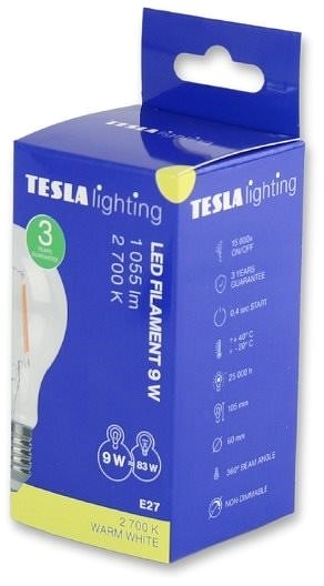 LED izzó Tesla - LED izzó FILAMENT RETRO BULB, E27, 9W, 230V, 1055lm, 2700K meleg fehér, 360°, átlátszó ...