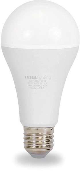 LED žiarovka Tesla – LED žiarovka BULB E27, 17 W, 230 V, 2 100 lm, 25 000 h, 3 000 K teplá biela 220st ...