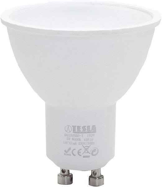 LED žiarovka Tesla–- LED žiarovka GU10, 5 W, 230 V, 410 lm, 25 000 h, 6 000 K studená biela, 100st ...