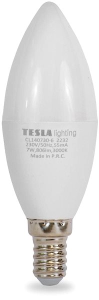 LED žiarovka Tesla – LED žiarovka CANDLE sviečka, E14, 7 W, 230 V, 806 lm, 25 000 h, 3 000 K teplá biela, 180st ...