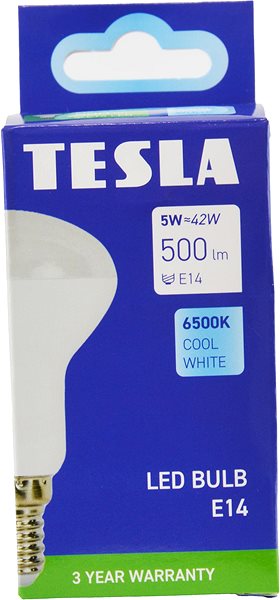 LED izzó Tesla - Reflektor R50, E14, 5W, 230V, 500lm, 25 000h LED izzó, 6500K hideg fehér ...