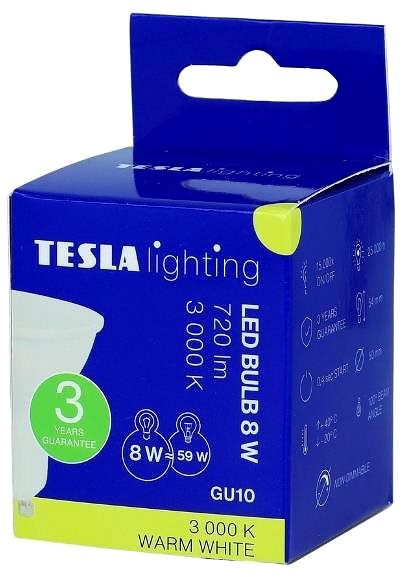 LED žiarovka Tesla – LED žiarovka GU10, 8 W, 230 V, 806 lm, 25000 h, 3000 K teplá biela, 100st ...