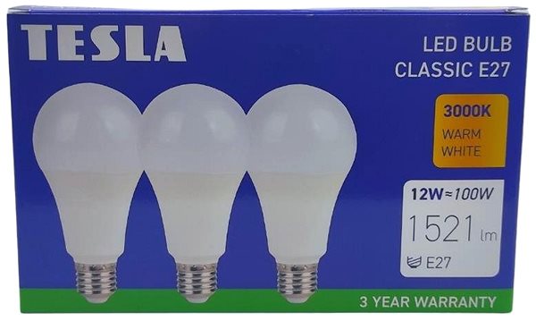 LED-Birne Tesla - LED-Glühbirne BULB E27, 12W, 230V, 1521lm, 25 000h, 3000K warmweiß 220st, 3er Pack ...