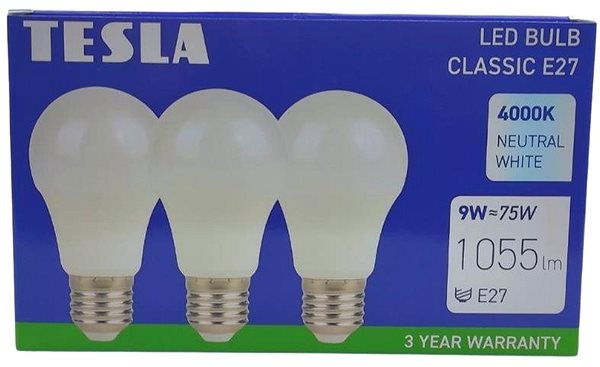 LED-Birne Tesla - LED-Glühbirne BULB E27, 9W, 230V, 1055lm, 25 000h, 4000K warmweiß, 220st 3 Stück im Pack ...