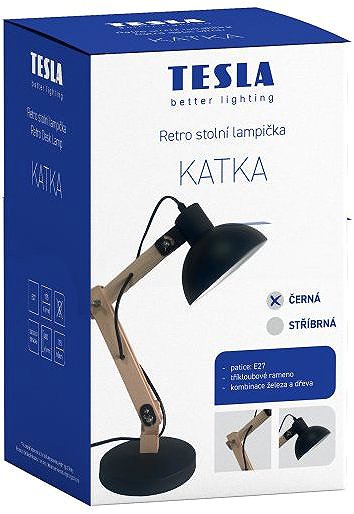 Tischlampe Tesla KATKA retro, E27, Metall/Holz, schwarz ...