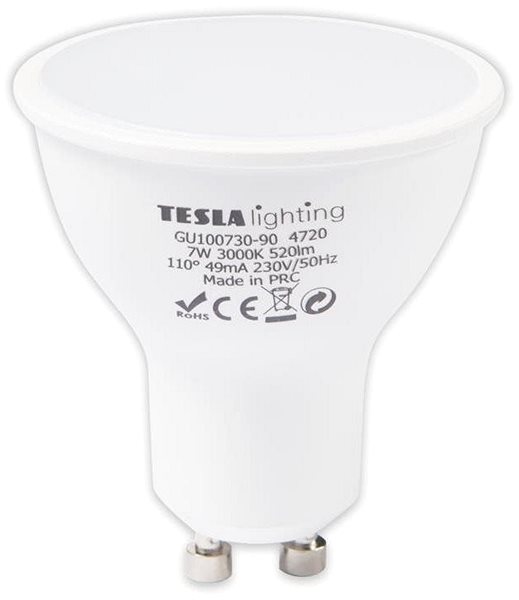LED Bulb Tesla - LED Bulb GU10, 7W, 230V, 520lm, 25 000h, 3000K Warm White, 110st CRI90 Screen