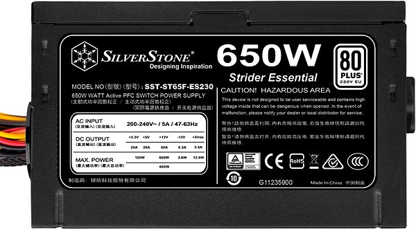Datamaskin strømforsyning SilverStone Strider Essential 80Plus ST65F-ES230 650W skjerm