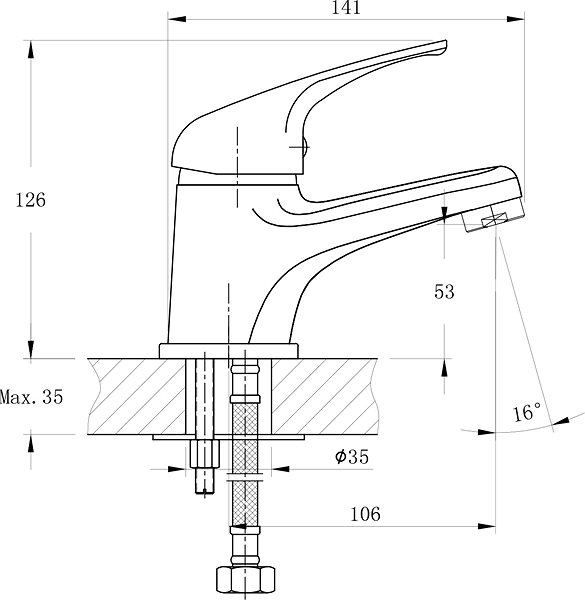 Tap AQUALINE Washbasin Mixer Technical draft