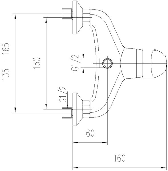 Tap AQUALINE Shower Mixer 150 Wall-mounted Technical draft