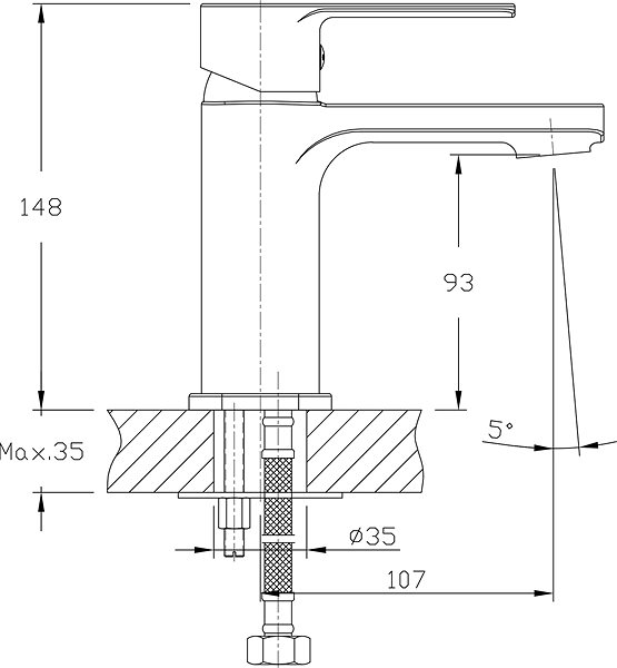 Tap AQUALINE Washbasin Mixer Tap Technical draft
