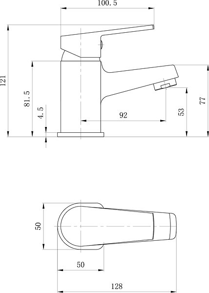 Tap AQUALINE Washbasin Mixer Low Technical draft