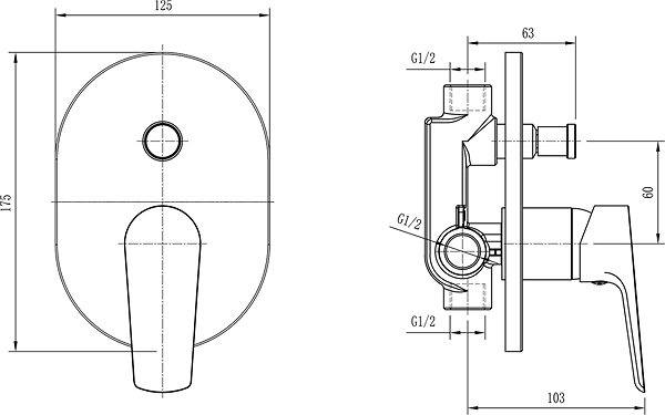 Tap AQUALINE Concealed Tap 2 Outputs Black Matt Technical draft