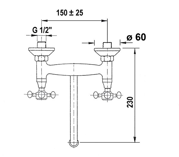 Tap REITANO RUBINETTERIA ANTEA wall mixer, chrome 3061 Technical draft