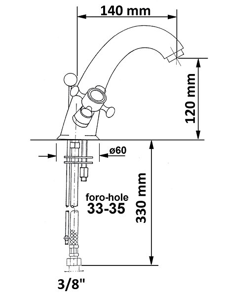 Tap REITANO RUBINETTERIA ANTEA high basin mixer with spout, chrome 3271 Technical draft