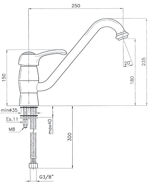 Tap SAPHO VANITY pedestal basin mixer, chrome 77071 Technical draft