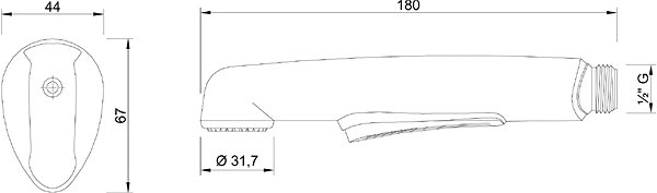 SAPHO DELUXE Bidet Shower with Holder, Chrome 12327205017 Technical Drawing