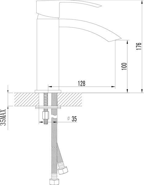 Tap SAPHO GINKO 35 basin mixer without spout, black matt 1101-02B Technical draft