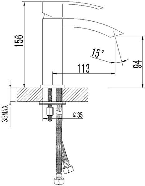 Tap SAPHO GINKO 25 basin mixer without spout, black matt 1101-06B Technical draft