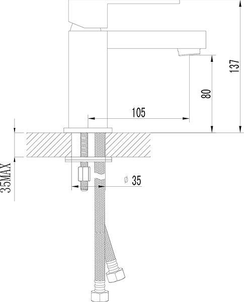 Tap SAPHO LATUS 25 pedestal basin mixer without waste, chrome 1102-02 Technical draft