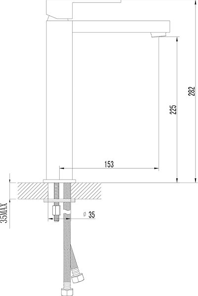 Tap SAPHO LATUS 25 basin mixer, high, without spout, chrome 1102-04 Technical draft