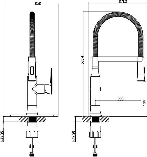 Tap SAPHO JESSY pedestal basin mixer with shower, chrome 1105-62 Technical draft