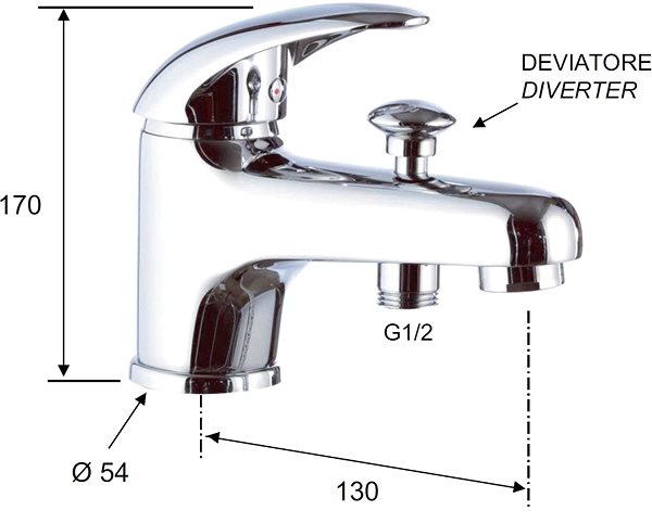 Tap AQUALINE KASIOPEA pedestal basin mixer with diverter without waste, chrome 1107-04 Technical draft