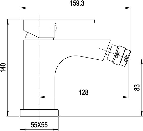 Tap AQUALINE CANTINO standing bidet mixer without waste, chrome 1126-03 Technical draft