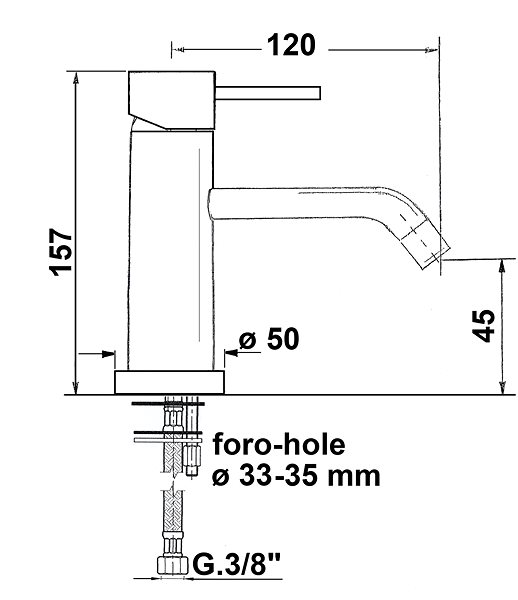 Tap SAPHO RHAPSODY pedestal basin mixer without waste, height 157mm, chrome 5522/S Technical draft