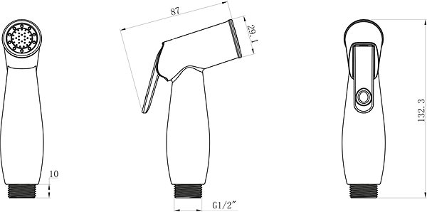 AQUALINE Bidet Spray Shower Head, Chrome BS5003 Technical Drawing