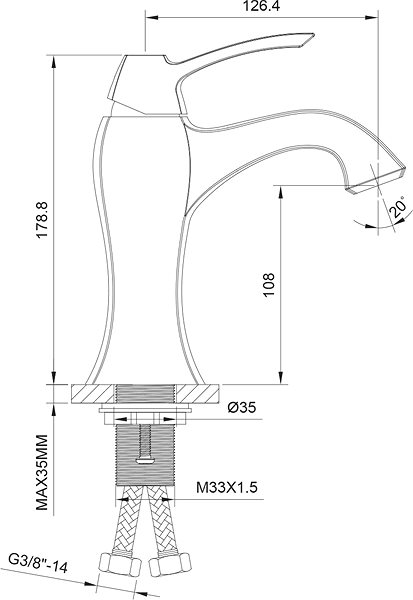 Tap SAPHO DREAMART pedestal basin mixer without waste, chrome DA002 Technical draft