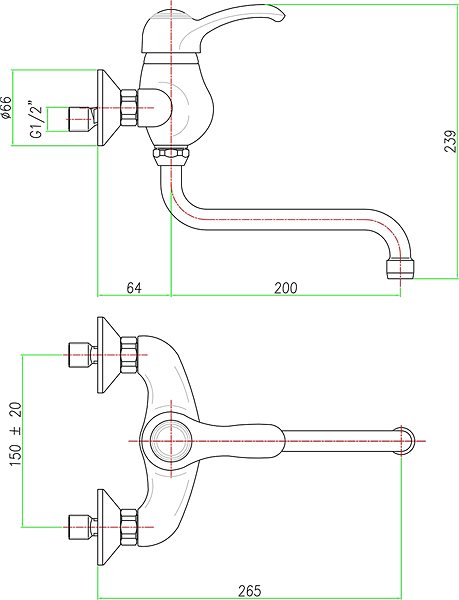 Tap SAPHO KIRKÉ wall-mounted mixer, chrome KI15C Technical draft
