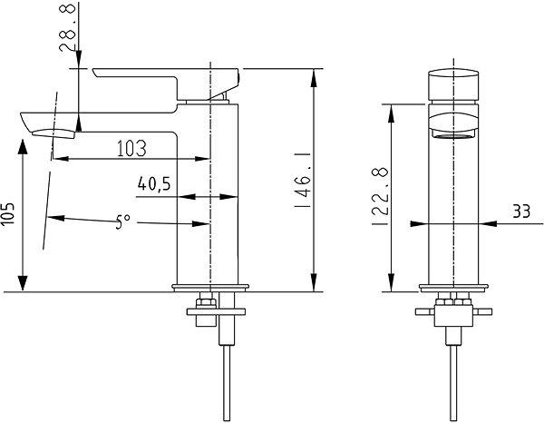 Tap SAPHO MIXONA 25 pedestal basin mixer, without spout, chrome MG001 Technical draft